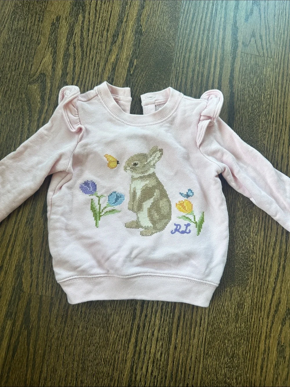Ralph Lauren Pink Bunny Embroidered Ruffle Shoulder Sweatshirt - 18M